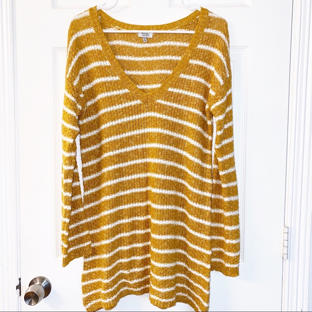 Tobi | Mustard Golden White Striped Sweater